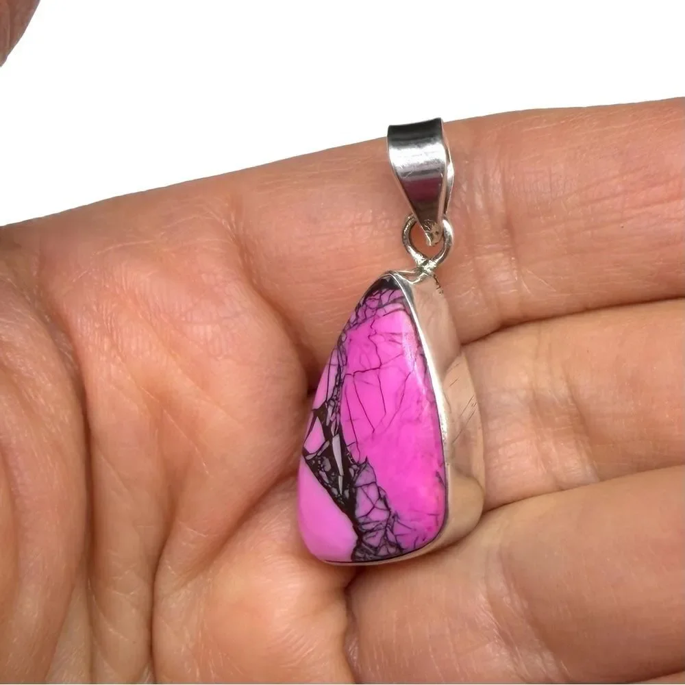 Kingman Cherry Blossom Turquoise Necklace Pendant Solid 925 Sterling Silver Pink